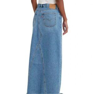 Levis 34 Iconic Blue Jean Denim A Line Maxi Skirt Modest Classic Big E
